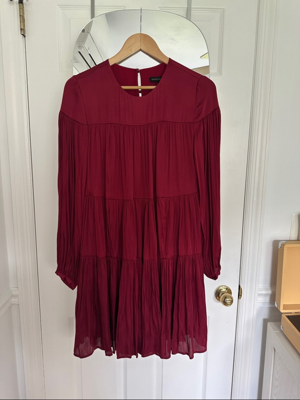Banana Republic Burgundy Tiered Long-Sleeve Dress